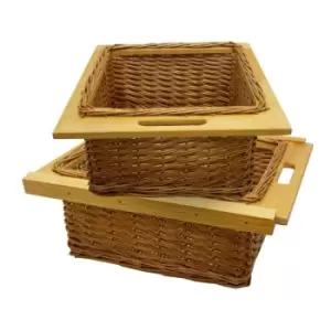 2 x Pull out Wicker Basket Drawer 500mm Kitchen Storage Solution - Brown