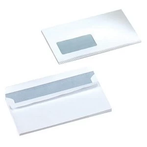 5 Star Office DL 80gm2 Press Seal Window Envelopes White Pack 1000
