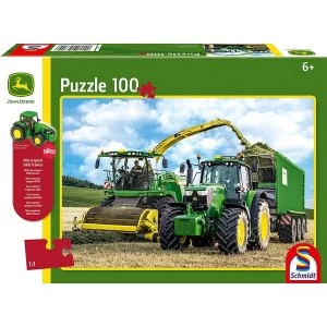 John Deere: 649M Tractor with 8500i Harvester 100 Piece Jigsaw Puzzle With SIKU model