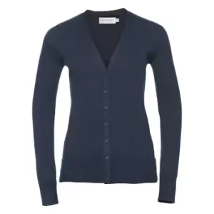 Russell Collection Ladies/Womens V-neck Knitted Cardigan (2XL) (French Navy)