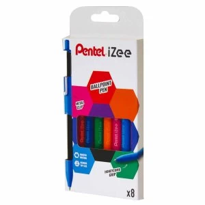 Pentel iZee Retractable Ballpoint Pen 1.0mm Assorted Pack of 8 BX4708E