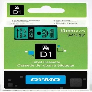 Dymo 45809 Black On Green Label Tape 19mm x 7m