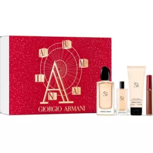 Giorgio Armani Si Gift Set 100ml Eau de Parfum + 75ml Body Lotion + 6.5ml Lip Maestro - 205 Fiamma + 15ml EDP