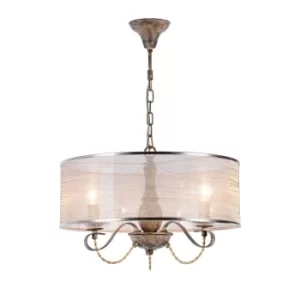 Cable Chandelier Brown with Lampshade, 3 Light, E14