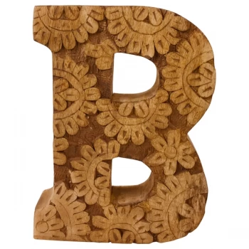 Letter B Hand Carved Wooden Flower
