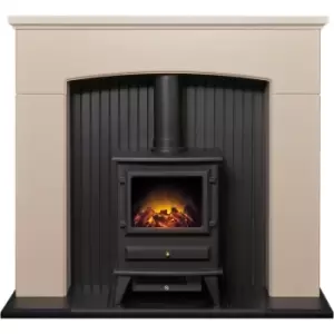 Derwent Stove Fireplace in Cream & Black with Hudson Electric Stove in Black, 48" - Adam