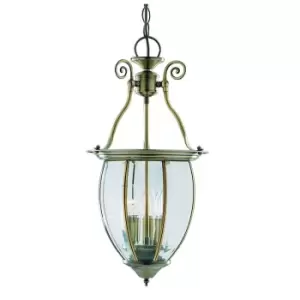 3 Light Ceiling Lantern Pendant Antique Brass, Glass, E14