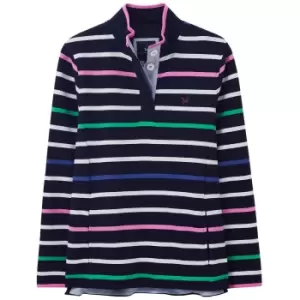 Crew Clothing Womens Half Button Sweater Navy/Multi Stripe 12
