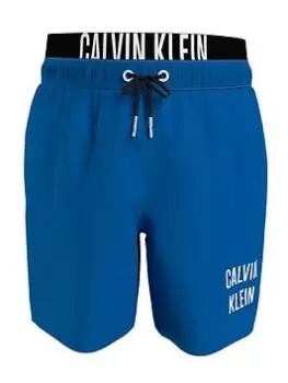 Calvin Klein Boys Double Waistband Swim Shorts - Blue Size Age: 10-12 Years