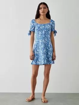 Dorothy Perkins Floral Button Front Mini Dress - Blue Size 18, Women