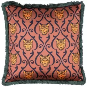 Lupita Fringed Cheetah Cushion Rose/Emerald, Rose/Emerald / 50 x 50cm / Polyester Filled