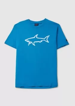 Paul & Shark Mens Cotton T-Shirt With Printed Shark In Blue