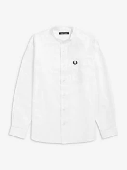 Fred Perry Grandad Collar Shirt, White, Size S, Men