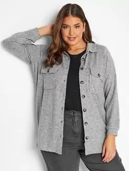 Yours Button Through Shacket - Grey, Size 26-28, Women