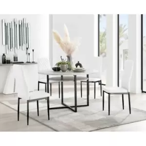 Furniture Box Adley Grey Concrete Effect Storage Dining Table and 4 White Milan Black Leg Chairs