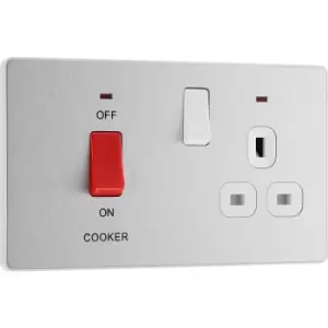 BG Evolve Brushed Steel (White Ins) Cooker Control Socket, Double Pole Switch With LED Power Indicators in Silver