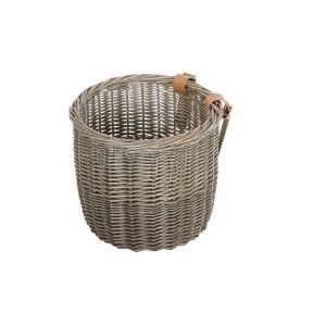 Bobbin Orchard Grey Wicker Round Basket with leather straps - Grey