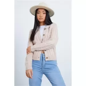 I Saw It First Beige Petite Cable Knit Button Through Cardigan - Beige