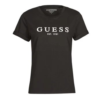 Guess ES SS GUESS 1981 ROLL CUFF TEE womens T shirt in Black - Sizes S,M,L,XL,XS