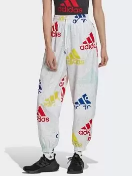 adidas Essentials Multi-colored Logo Loose Fit Woven Tracksuit Bottoms, Dark Grey, Size 2Xs, Women