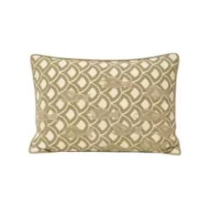 Ionia Fish Embroidered 100% Cotton Piped Boudoir Cushion Cover, Driftwood, 35 x 50 Cm - Paoletti