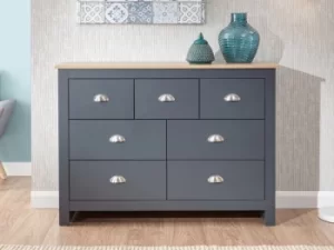 GFW Lancaster Slate Blue and Oak 7 Drawer Merchant Chest of Drawers Flat Packed