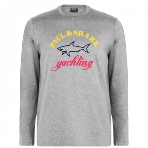Paul And Shark Long Sleeve Large Logo T Shirt - Grey 931