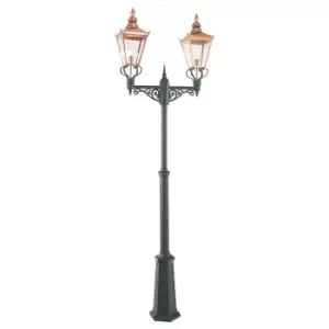 Chelsea Outdoor Twin Head Lamp Post, Copper & Black, IP44, E27