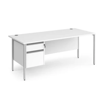 Office Desk Rectangular Desk 1800mm With Pedestal White Top With Silver Frame 800mm Depth Contract 25 CH18S2-S-WH