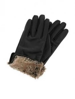 Accessorize Faux Fur Trim Leather Glove - Black