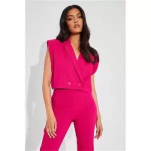 I Saw It First Hot Pink Sleeveless Blazer With Shoulder Pads - Pink