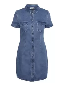 NOISY MAY Short Sleeved Denim Dress Women Blue