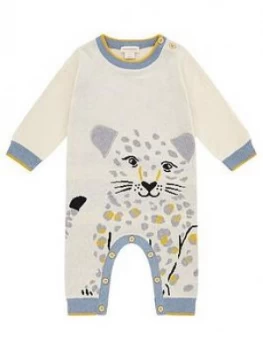 Monsoon Baby Boys Leopard Knitted Organic Sleepsuit - Ivory, Size 3-6 Months