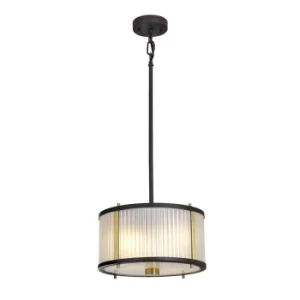 Corona Cylindrical 2 Light Pendant, Museum Bronze, Frosted Glass