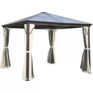3 x 3(m) Hardtop Gazebo Canopy with Mosquito Netting and Curtains - Outsunny