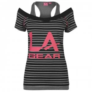 LA Gear Multi Layer T Shirt Ladies - Black Stripe