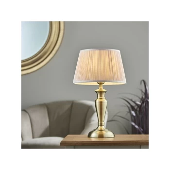 Endon Lighting Oslo & Freya - Table Lamp Antique Brass Plate & Dusky Pink Silk 1 Light IP20 - E27