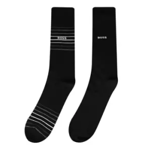 Boss 2 Pack Rib Stripe Crew Socks - Black