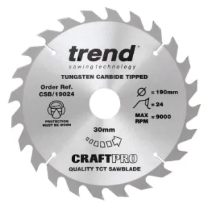 Trend CRAFTPRO Non Stick Wood Cutting Saw Blade 190mm 24T 30mm