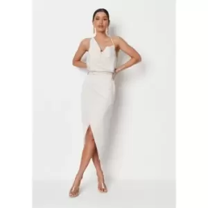 Missguided Asymmetrical Strap Midi Dress - Cream
