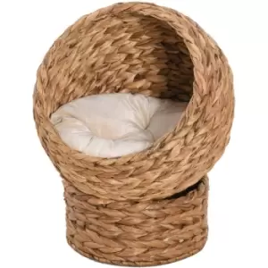 Pawhut - Wicker Cat House, Raised Cat Bed with Cylindrical Base, 50 x 42 x 60cm - Brown