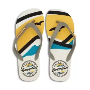 BeachyFeet Mens La Concha Flip Flops (9 UK-10 UK) (White/Yellow/Black)