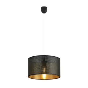 Aston Black Cylindrical Pendant Ceiling Light with Black, Gold Fabric Shades, 1x E27
