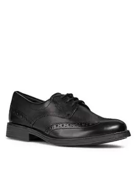 Geox Girls Agata Leather Brogue School Shoes - Black, Size 1.5 Older