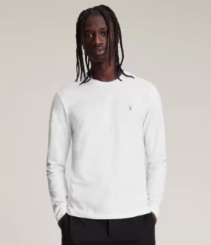 AllSaints Mens Cotton Regular Fit Slim Brace Tonic Long Sleeve Crew T-Shirt, White, Size: XS