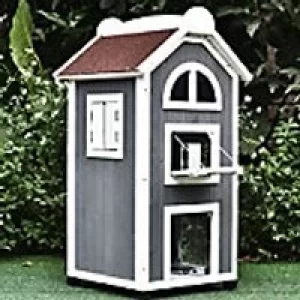 Pawhut Cat House Waterproof Outdoor Grey and White