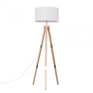 Willow Light Wood Tripod Floor Lamp with XL White Reni Shade