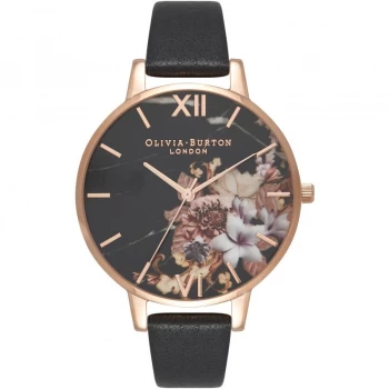 Marble Florals Black & Rose Gold Watch