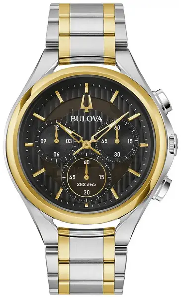 Bulova 98A301 Mens Curv (44mm) Black Dial / Two Tone Watch