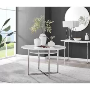 Furniture Box Adley White High Gloss and Chrome Round Storage Dining Table